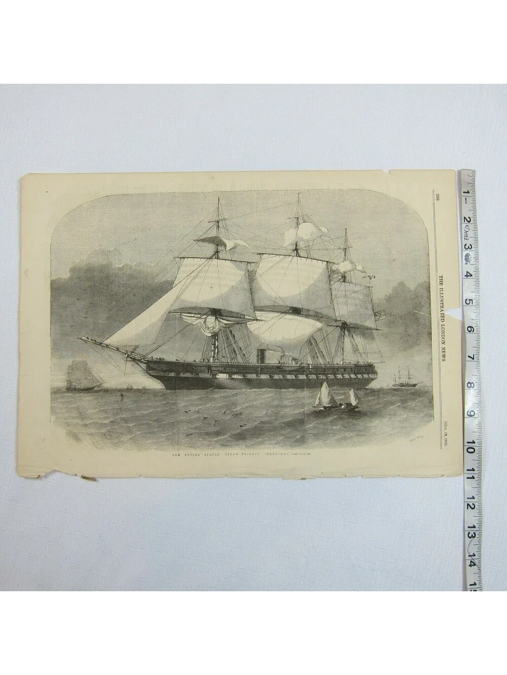 Antique 1856 Print The United States Steam Frigate Merrimack Naval Ship Seascape